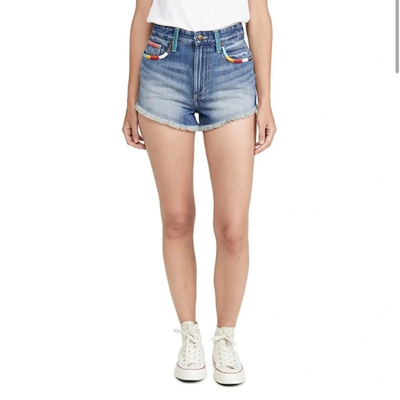 LEE High Rise Cut Off Denim Far Out Embroidered edge Raw Hem Shorts NWT, size 32 - Picture 1 of 7
